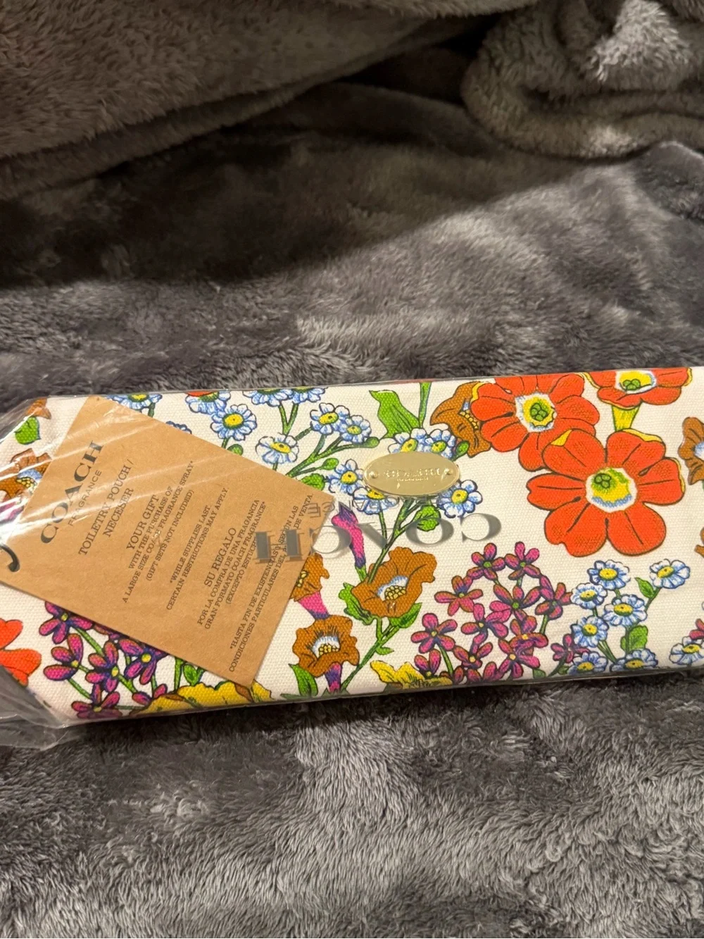 Coach Floral Cosmetic Pouch in Cream with Orange, Pink & Green Accents